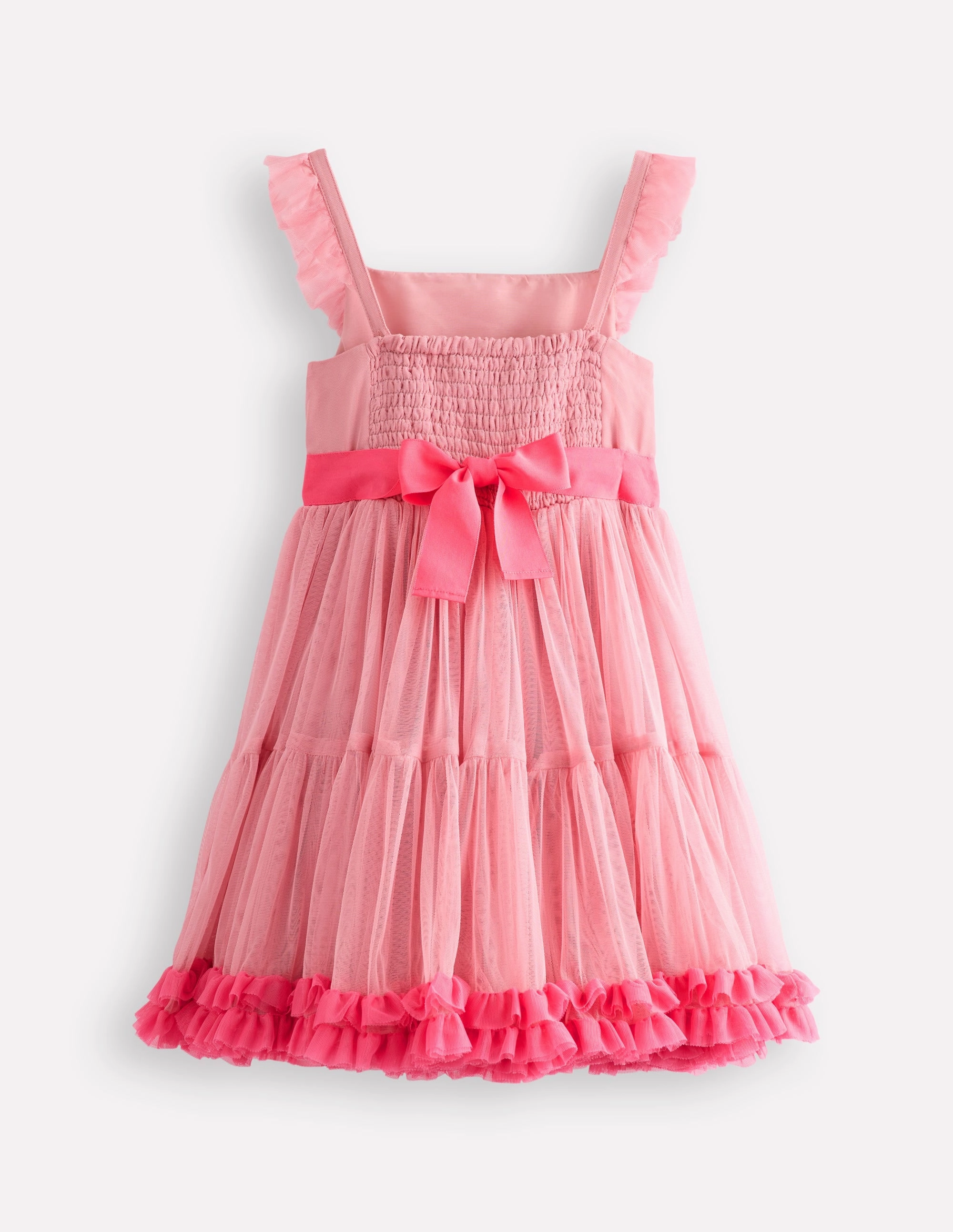 Silky Drape Sculpted Form Ruffle Hem Tulle Dress-Vintage Pink