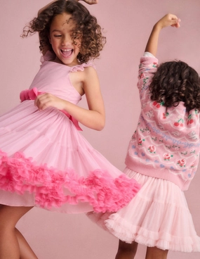 Pure Fit Lightweight-Layer Ruffle Hem Tulle Dress-Vintage Pink