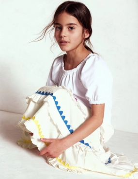 Ruffle Midi Skirt-Soft Ivory Rainbow Pleated Construction