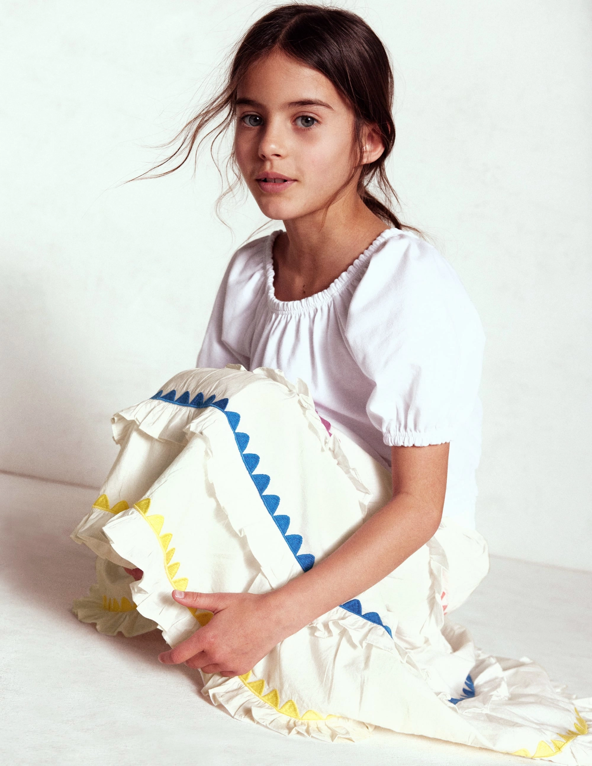 investment piece Smooth Motion Ruffle Midi Skirt-Soft Ivory Rainbow