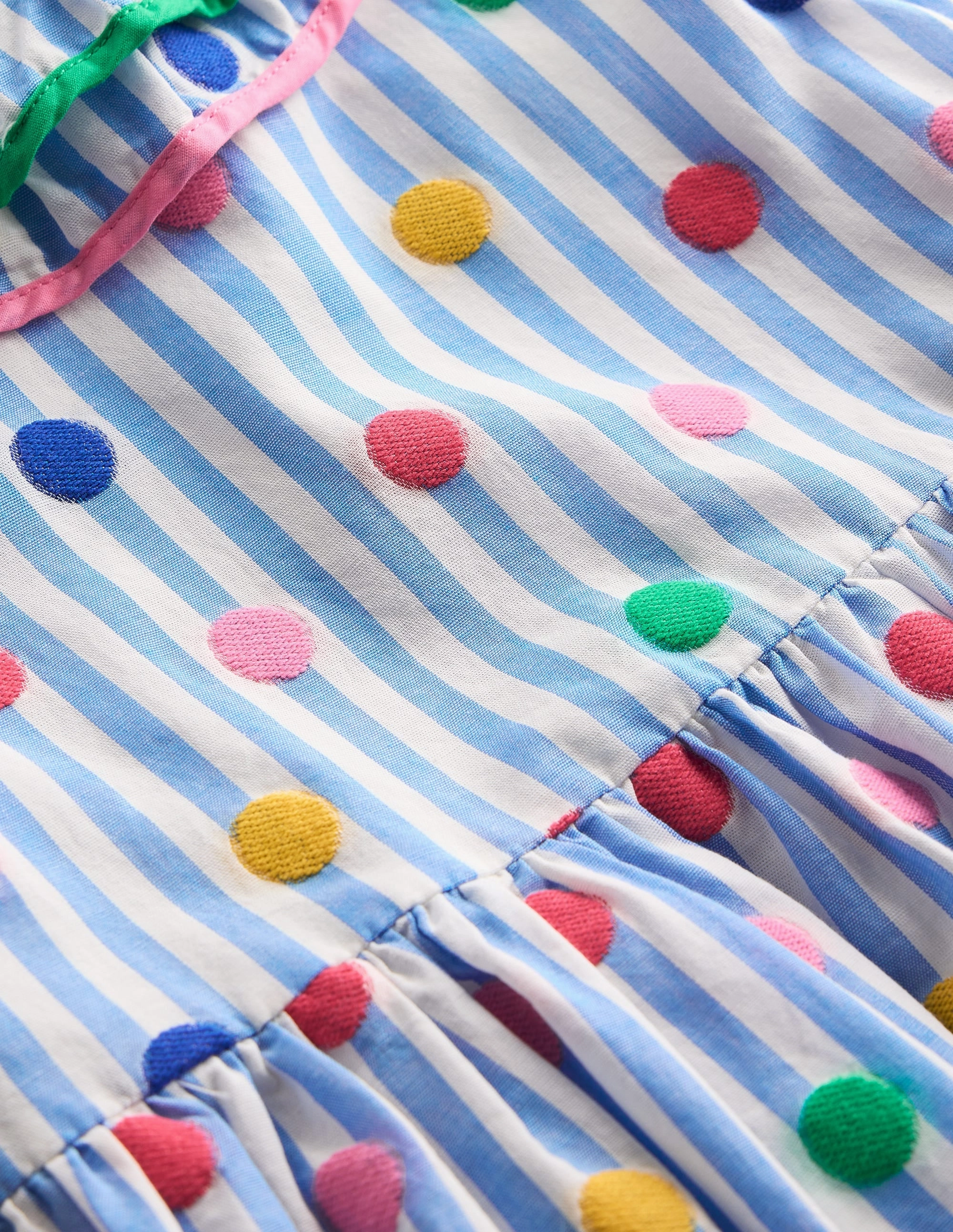 Party Floral Flow Friendly Ruffle Neck Woven Dress-Peacock Plume Blue Spot