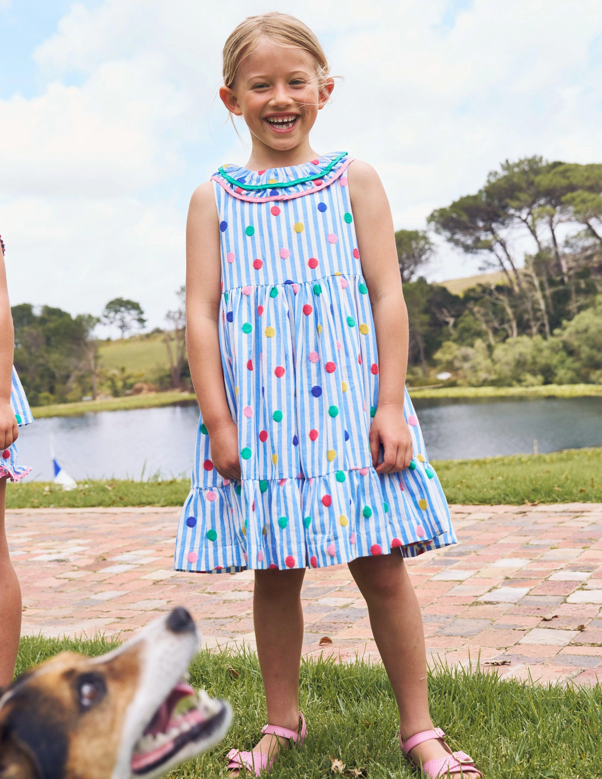 Timeless Design Flow Friendly Ruffle Neck Woven Dress-Peacock Plume Blue Spot