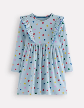Ruffle Rib Jersey Dress-Vintage Blue Confetti Heart Chic Wear