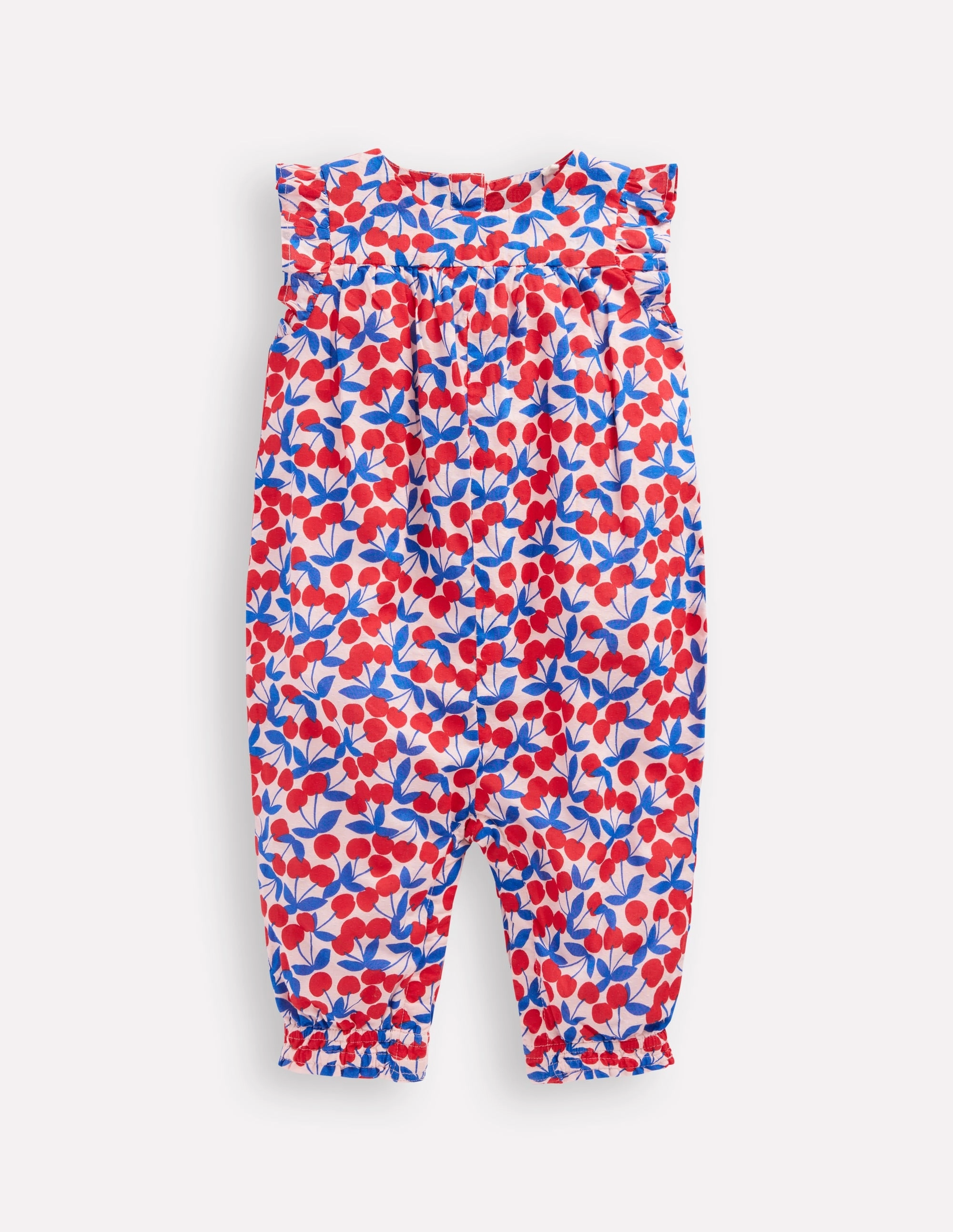 Ruffle Sleeve Romper-Chalk Pink Cherries Dinner Kids