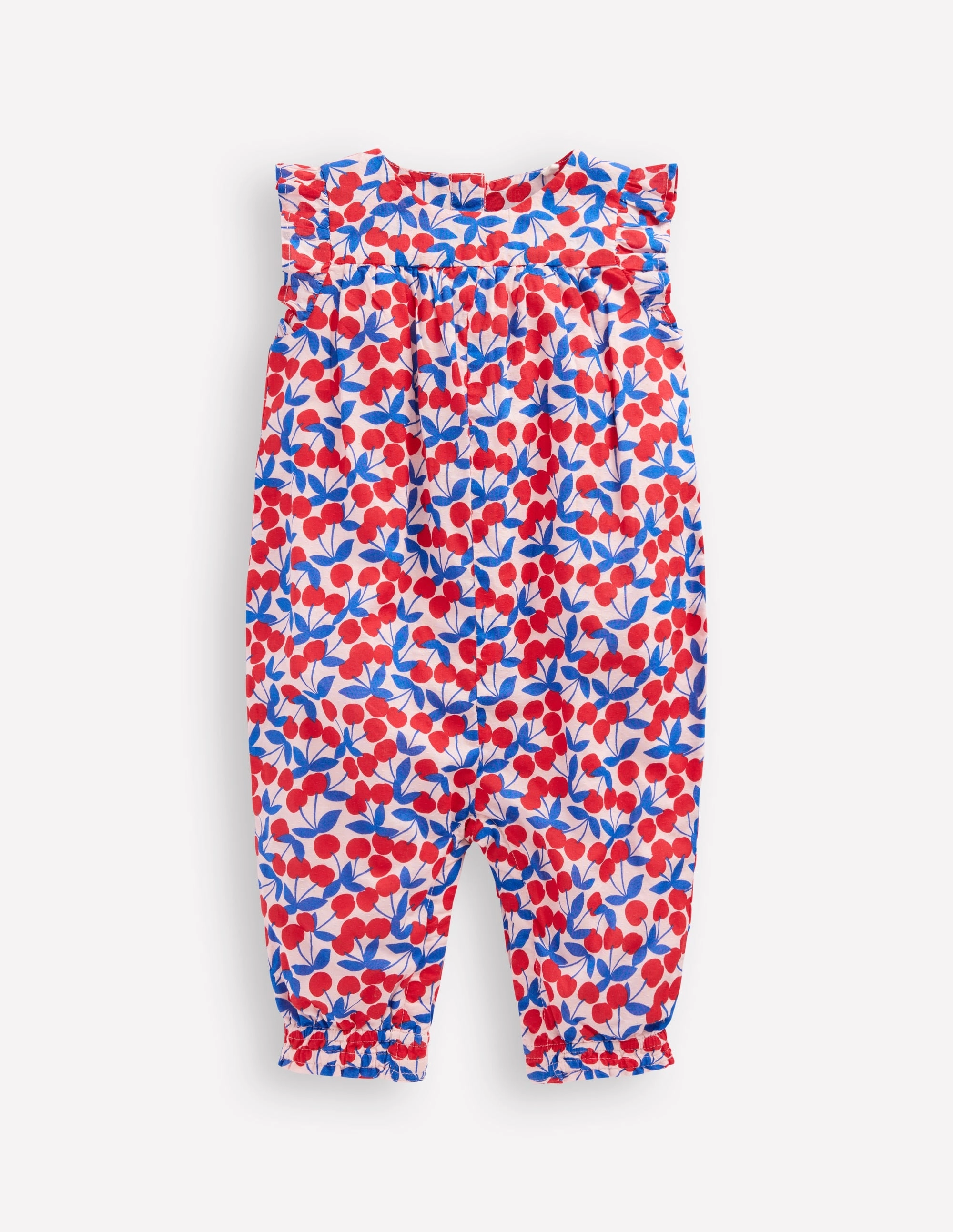 Ruffle Sleeve Romper-Chalk Pink Cherries Beach Durable Retro Fancy