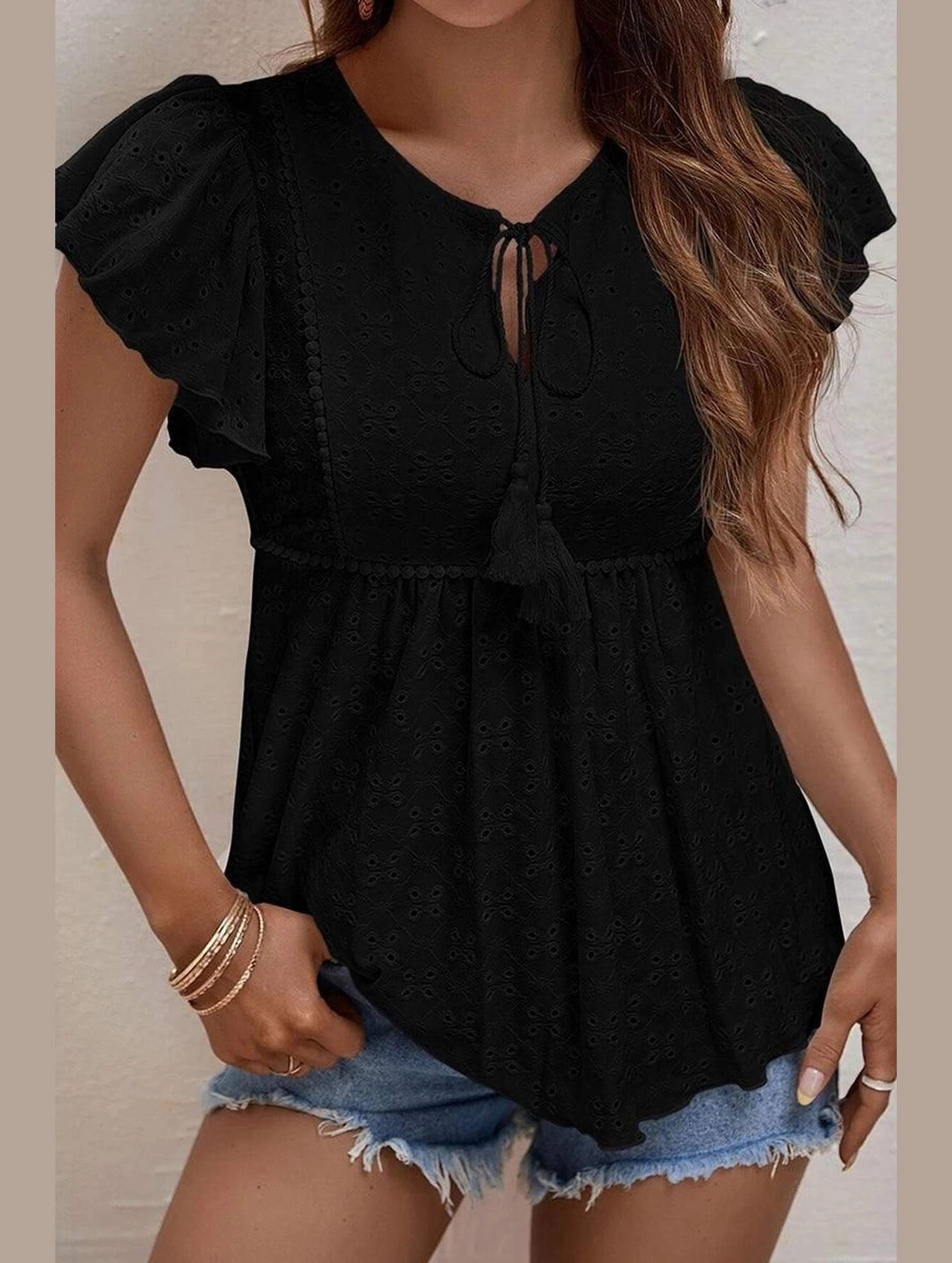 Durable Reinforced Elbow Patches LayeredStyling RUFFLED SLEEVE TIE NECK TUNIC TOP