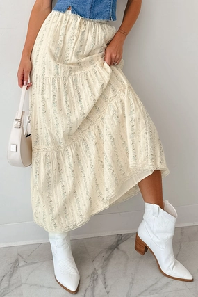 Blossom Babe Floral Tiered Maxi Skirt (Ivory) Everyday Wear