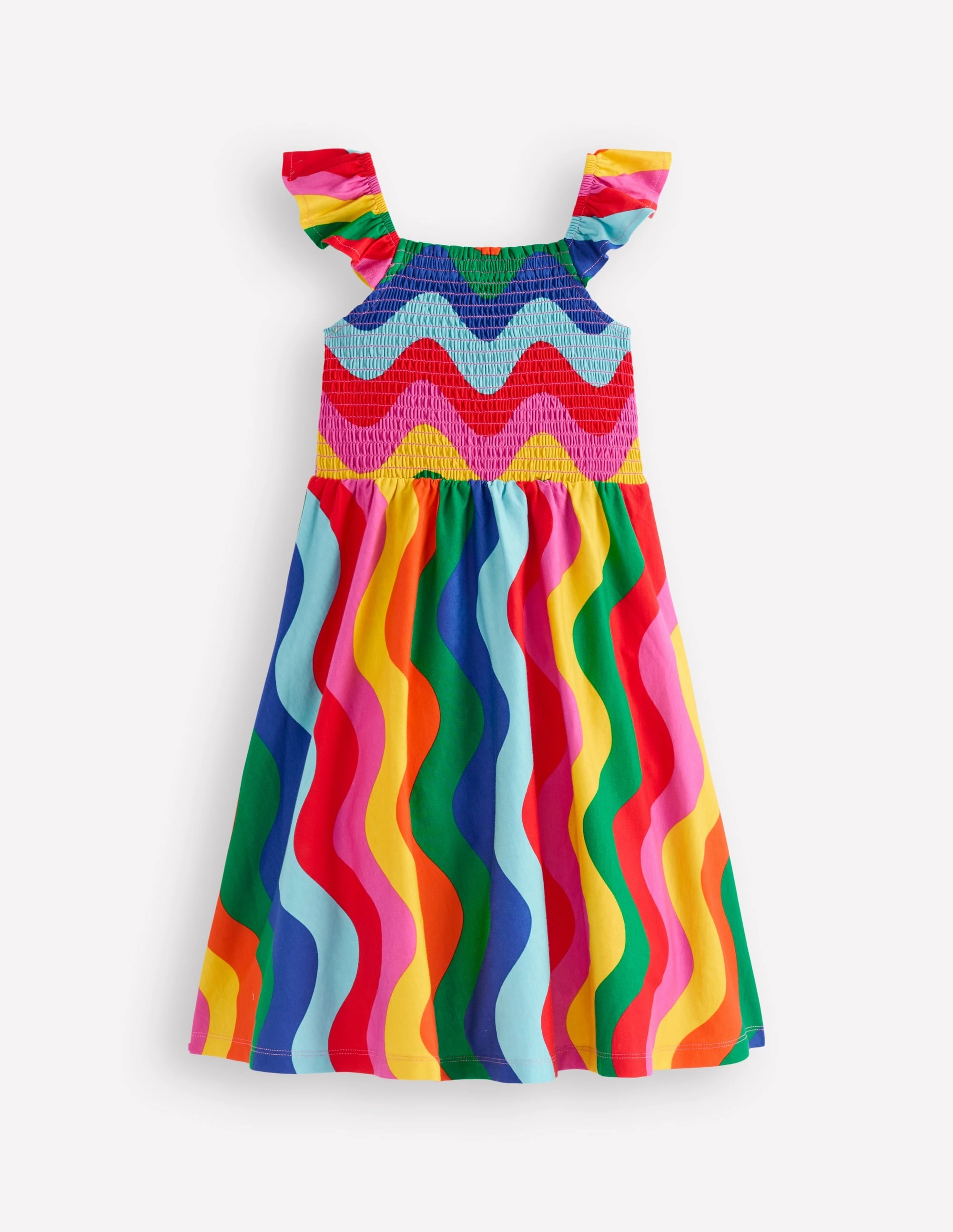 Willa Shirred Jersey Dress-Multi Wave Stripe Beach Walk