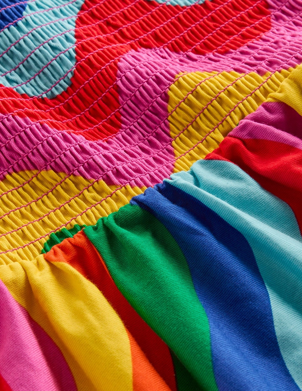 Willa Shirred Jersey Dress-Multi Wave Stripe Smocked-Detail