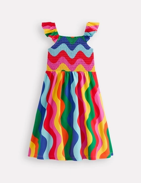 Willa Shirred Jersey Dress-Multi Wave Stripe Beach Walk