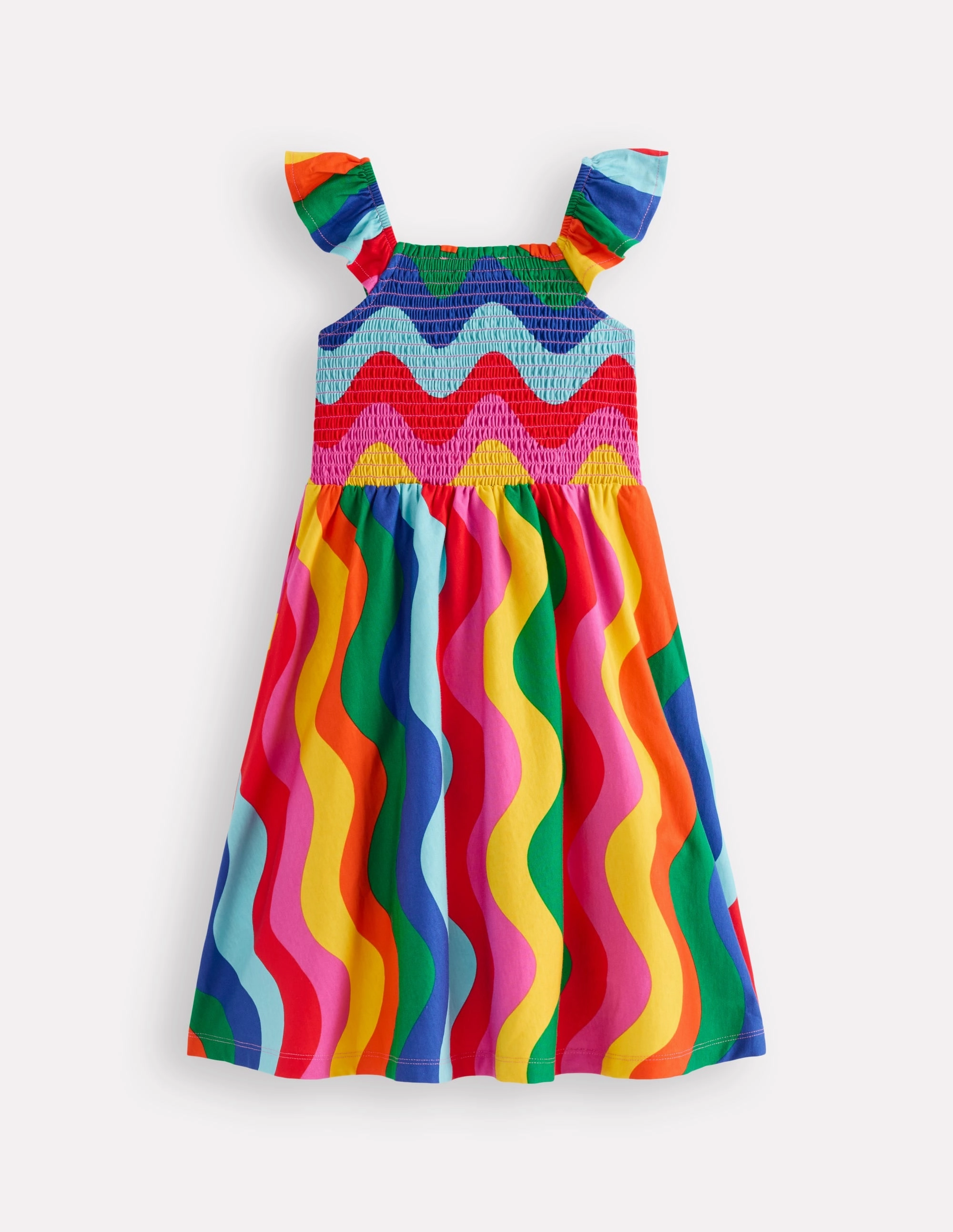Front-Zip Breath Ease Willa Shirred Jersey Dress-Multi Wave Stripe