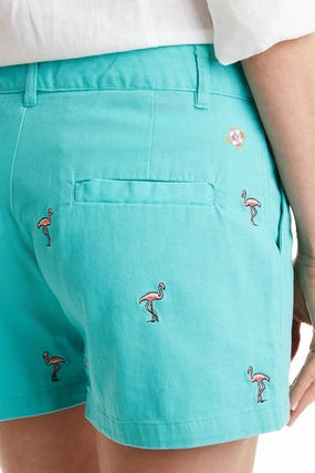 DIY project Sailing Short Stretch Twill Aquatic Green with Flamingo