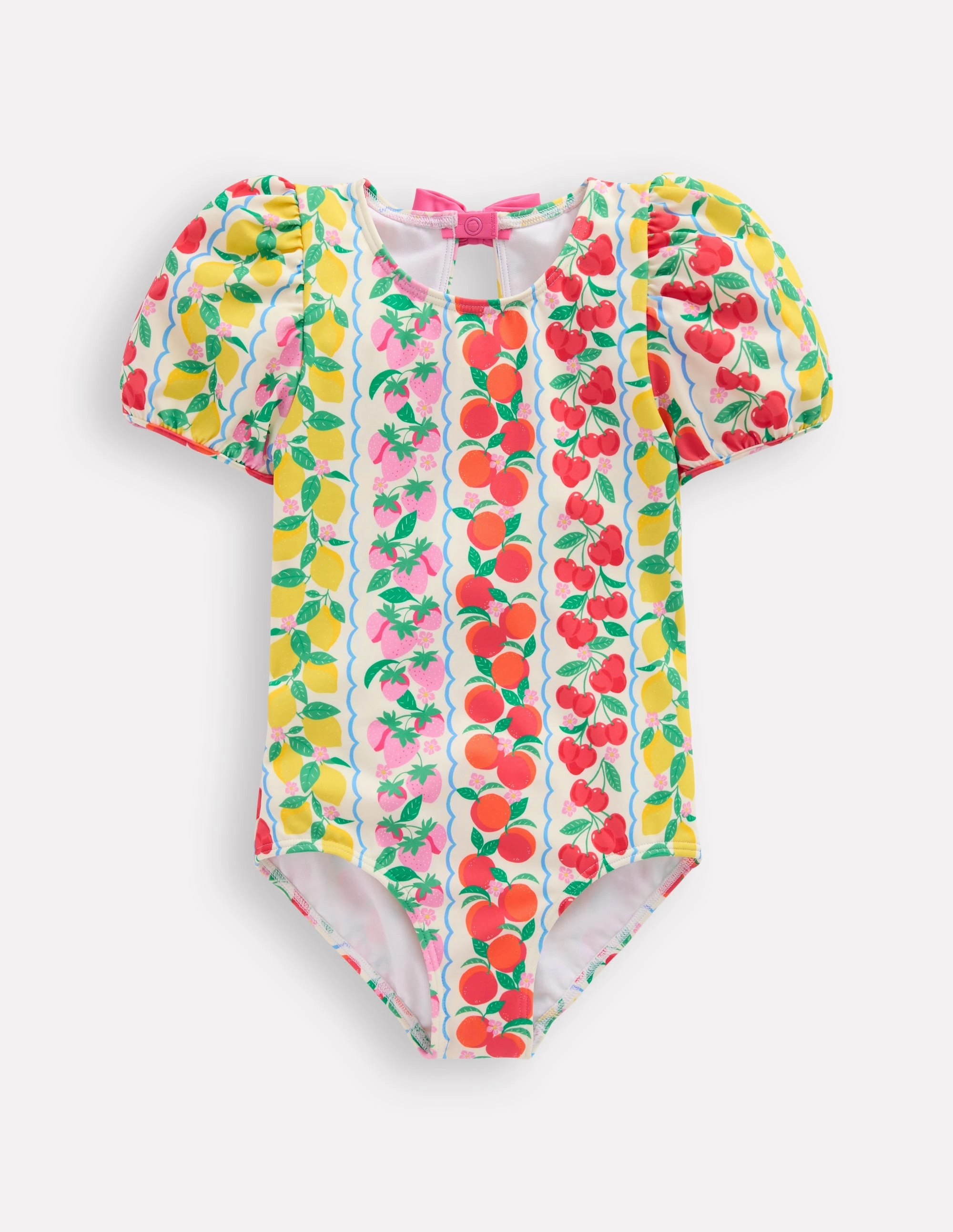 Contour Support Sandy Puff Sleeve Swimsuit-Rainbow Fruit Stripe