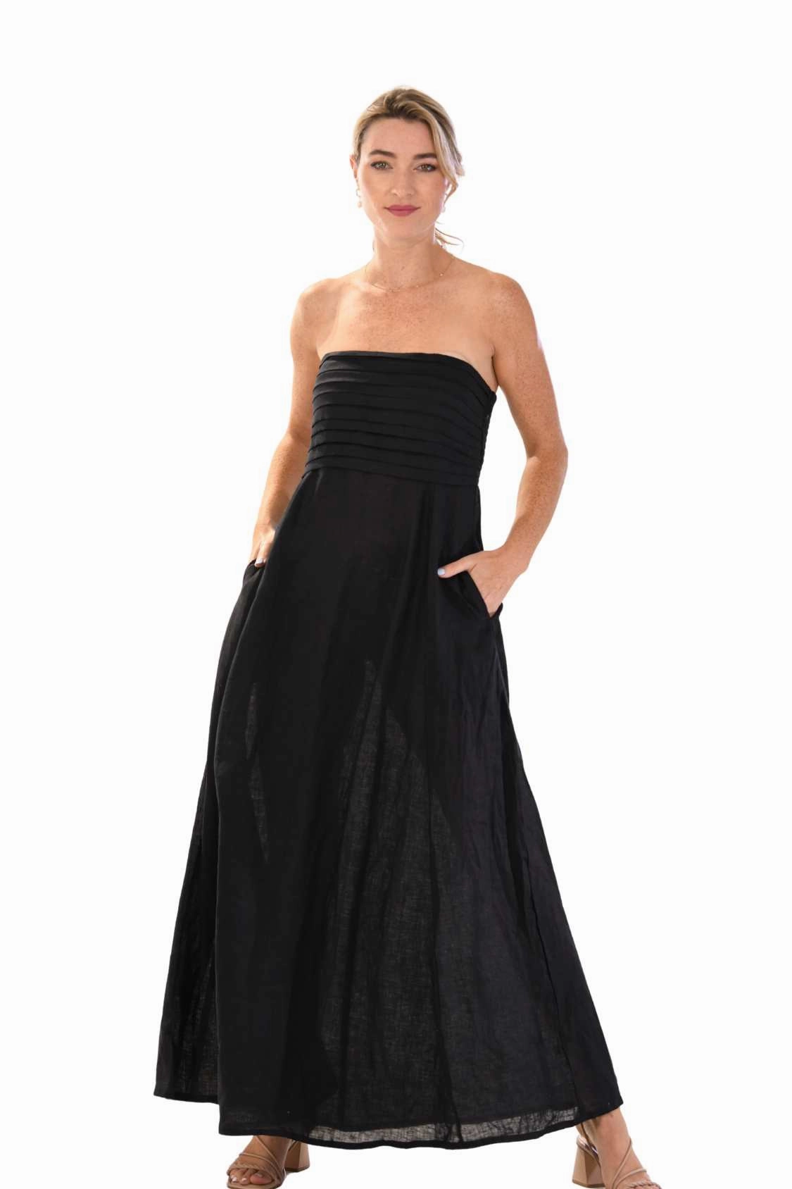 Flow Line Sleeveless Cut Santa Barbara Dress / Black