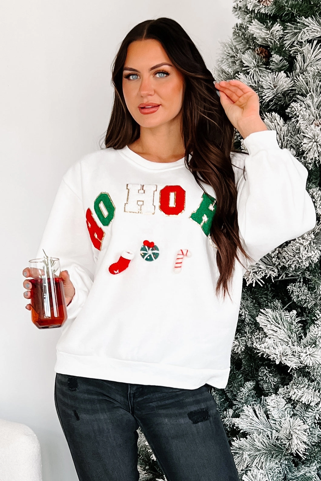 Santa's Calling Holiday Sweatshirt (Off White) Moisture wicking