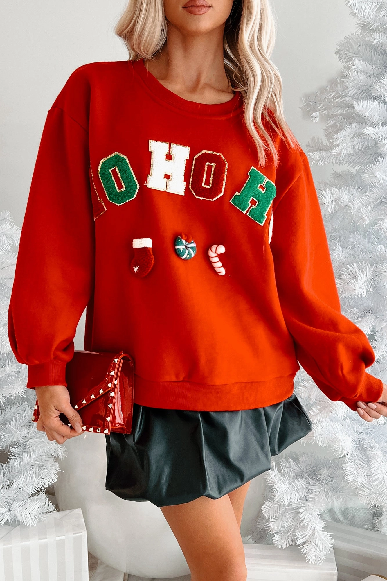 Santa's Calling Holiday Sweatshirt (Red) Cozy Sweatshirt