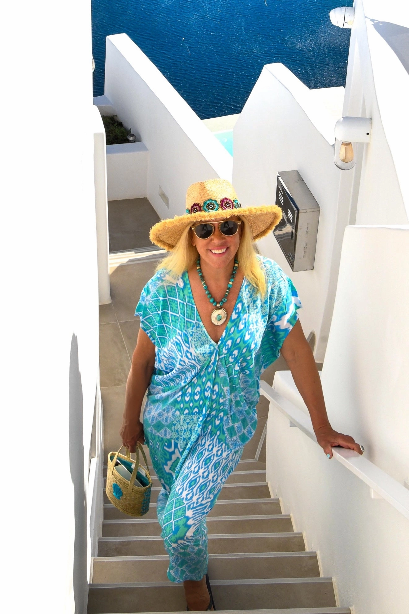 Santorini Kaftan / Seafoam Ikat Vibrant color dress