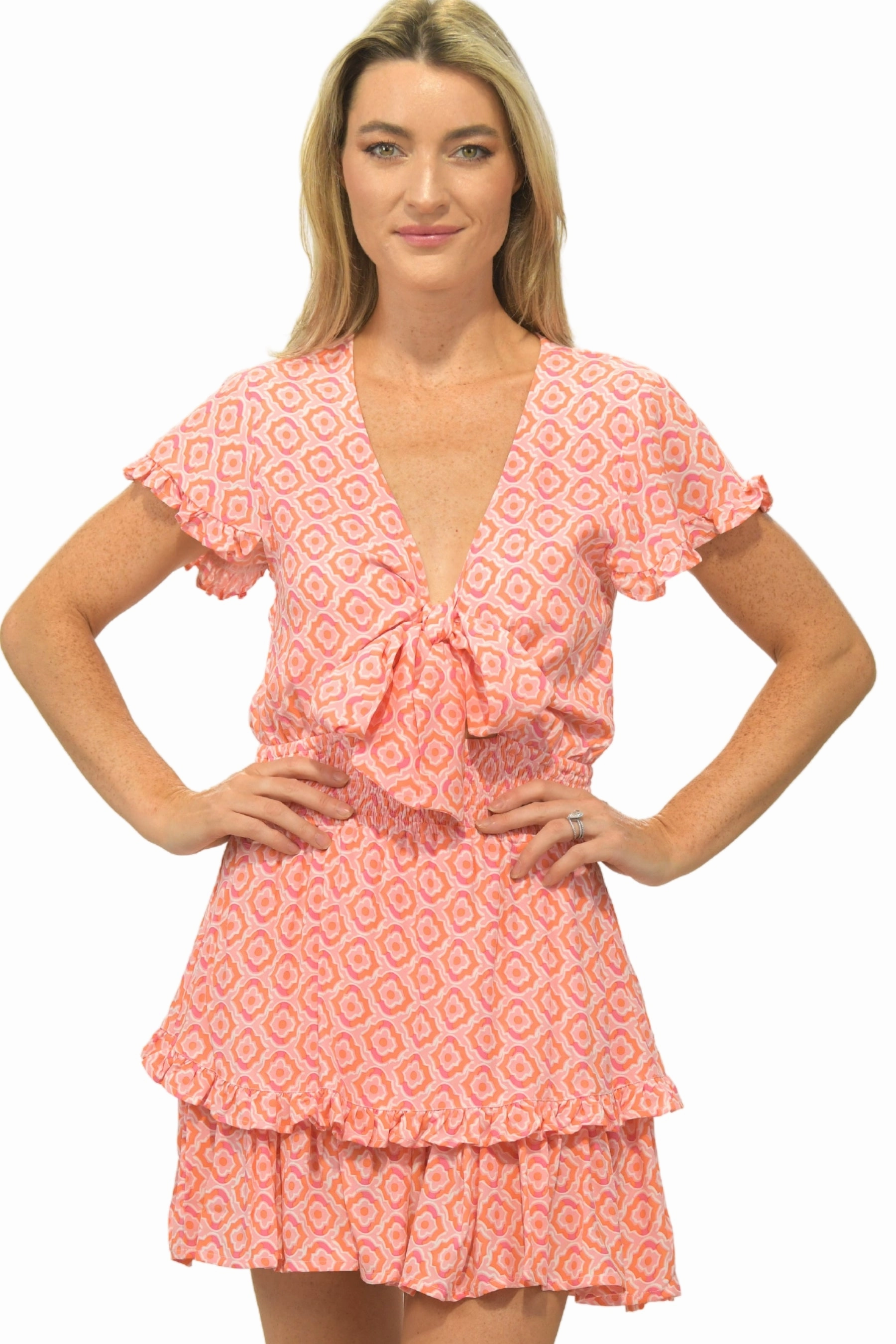 Sarah Dress / Orange & Pink Tiles Timeless and Comfortable Fresh Outfit