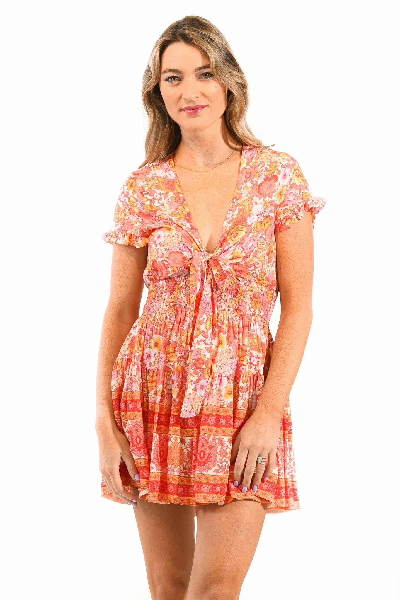 Calm Lines Sarah Dress / Tangerine Floral