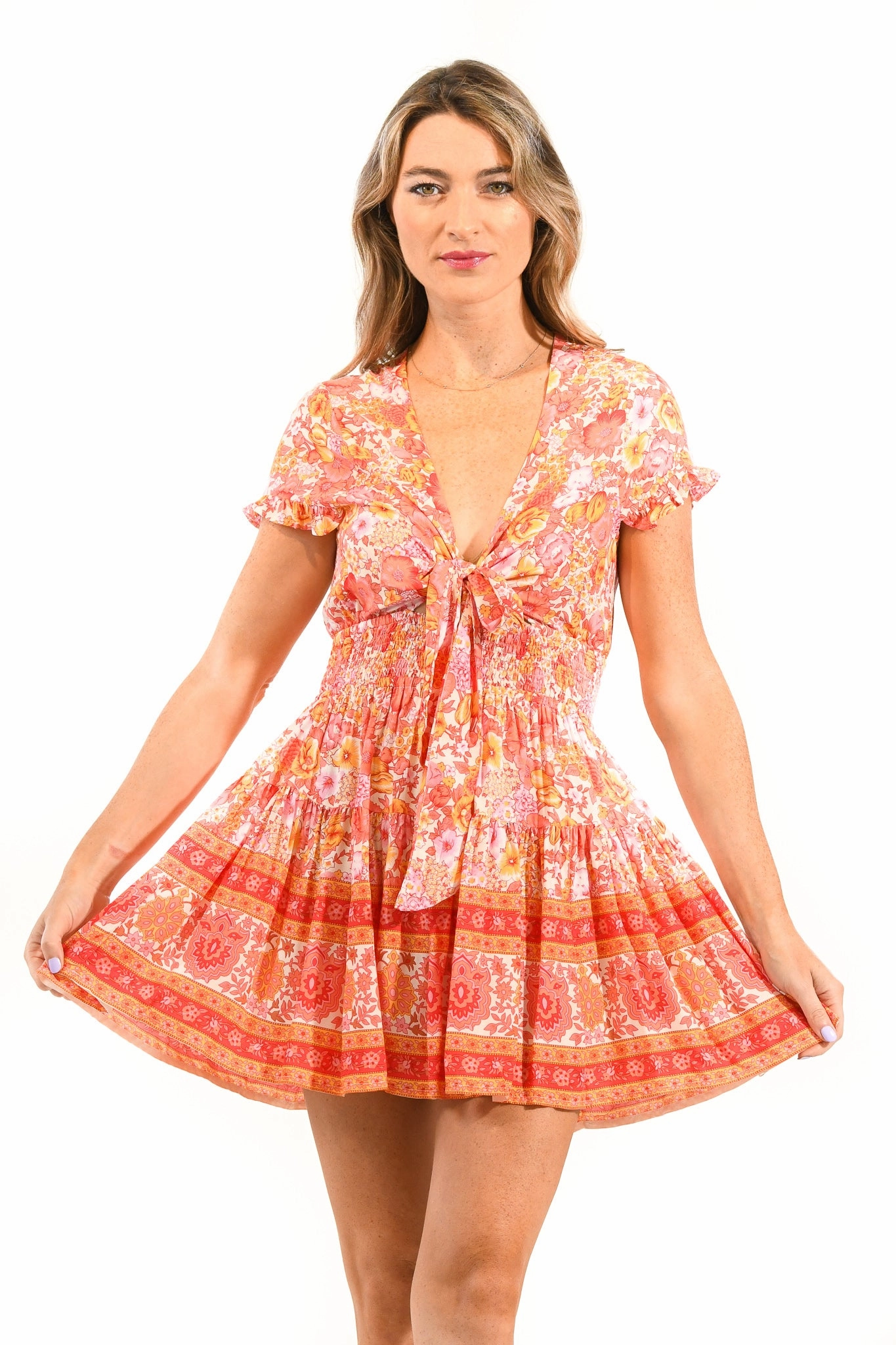 Sarah Dress / Tangerine Floral Contemporary Layer