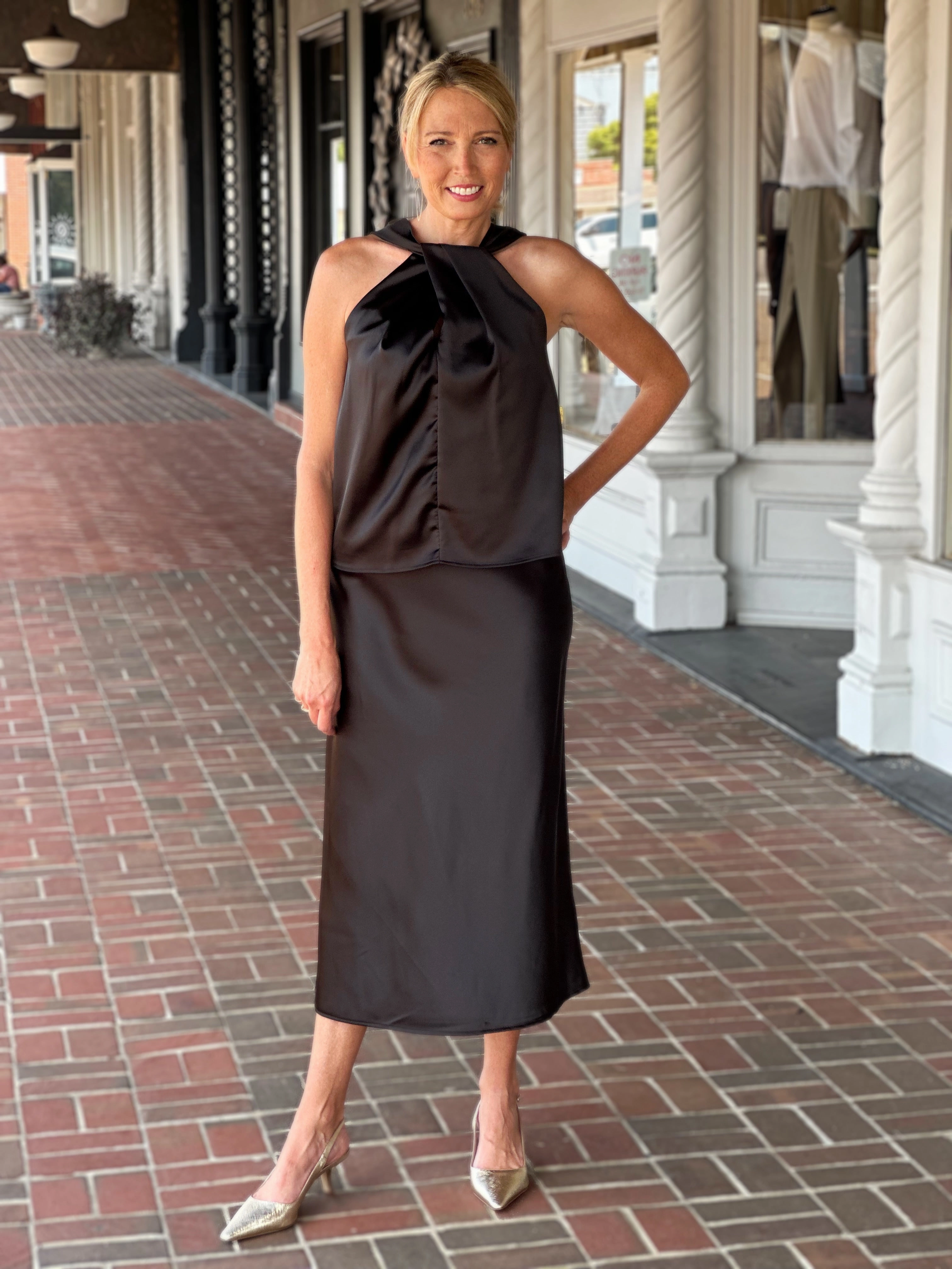 Satin Bias Cut Skirt in Black Stylish Vibe Timeless Trend