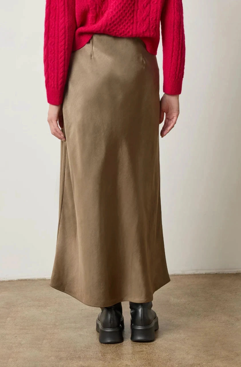 Satin Bias Maxi Skirt Parsley Vegan Material
