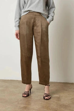 Satin Fly Front Pant Parsley Softened Hem Seamless Wear