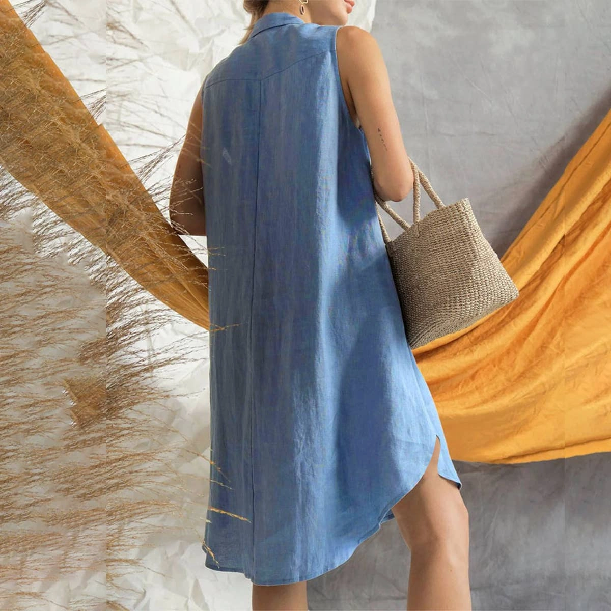 COTTON BUTTON-UP SHIRT DRESS_CWDSD3415 Relaxed-fit maxi dress