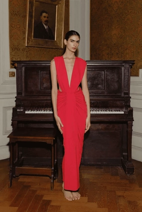 Soft fabric piece Nia Maxi Dress Orange Red