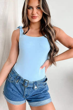 Born With Style Bow Detail Tank Bodysuit (Baby Blue) Stretchable Waistband