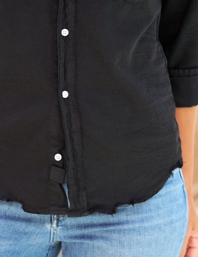 Barry Tailored Button Up Shirt Black Professional Look Asymmetrical hem