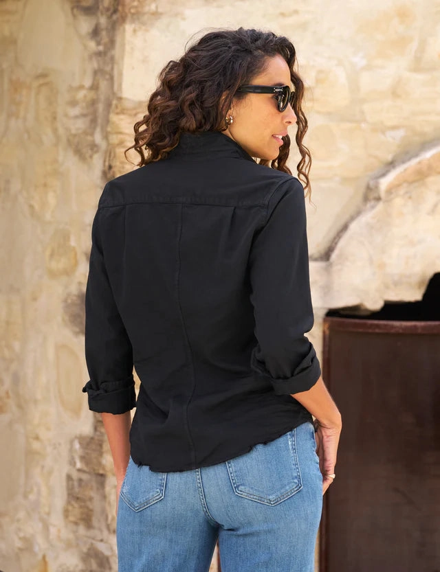 Garment Washed Barry Tailored Button Up Shirt Black