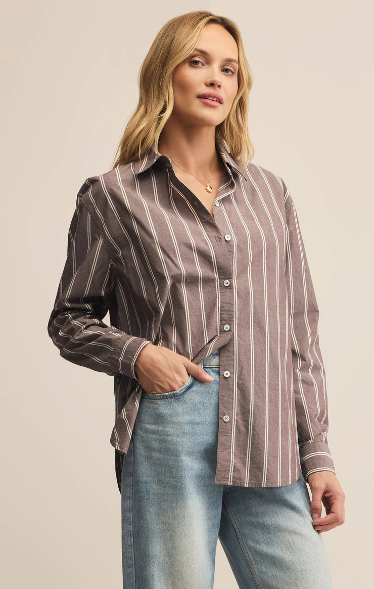Elasticated Trim SoftTouchFinish SEAPORT STRIPED POPLIN SHIRT