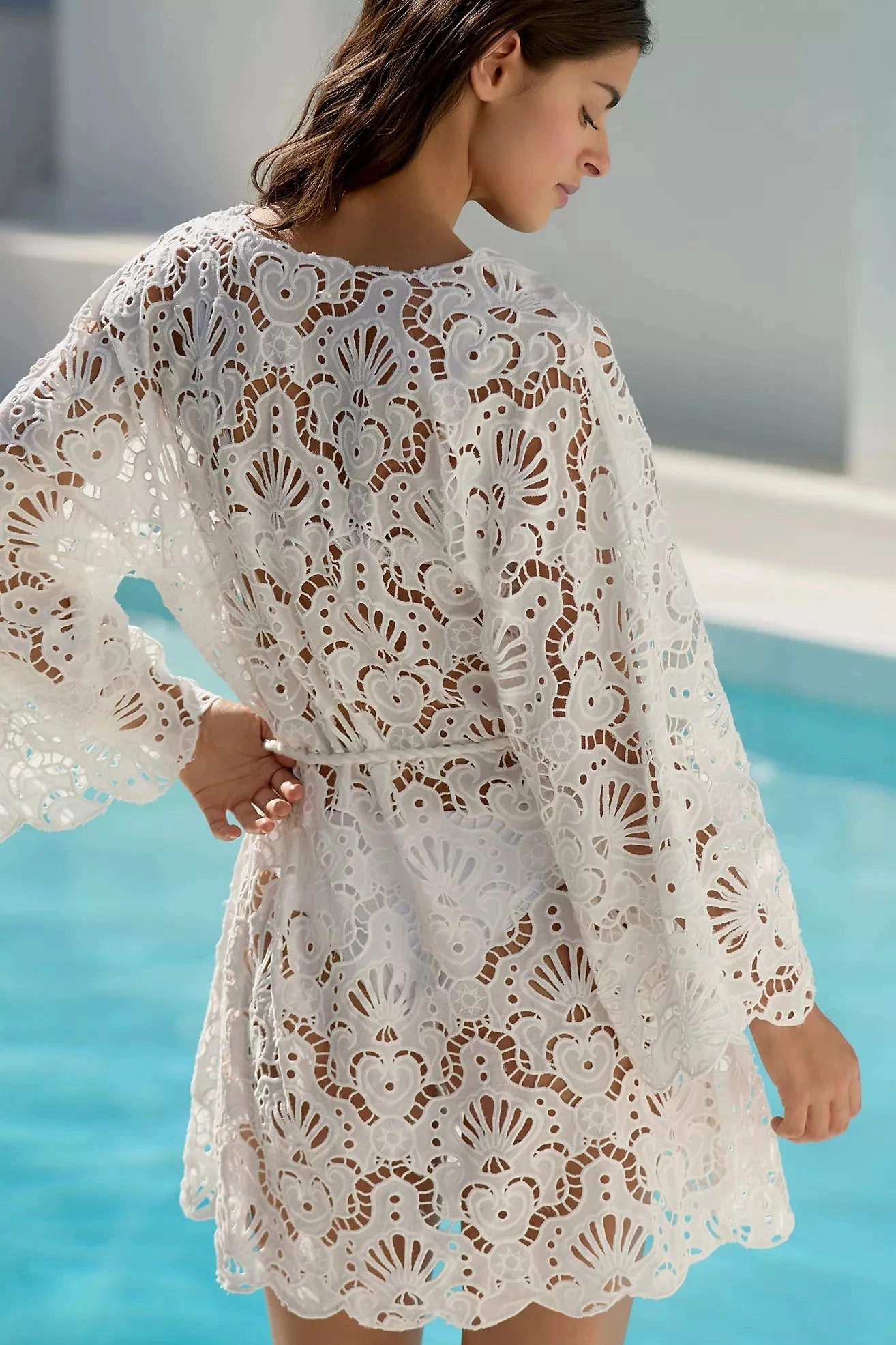 Seashell Eyelet Mini Dress White Fitted Neat