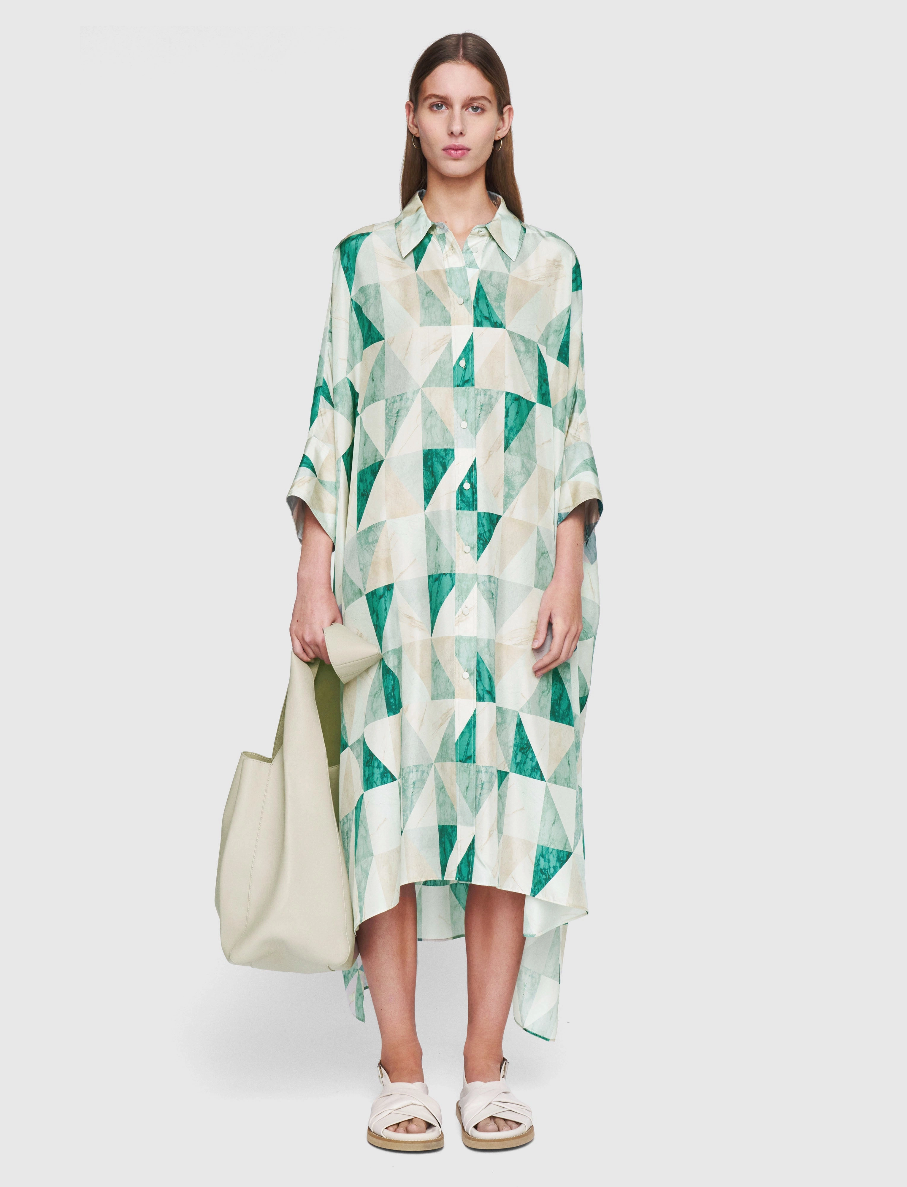 Anti-Static-Finish Minimalist Fit Dania Marble Print Silk Dress