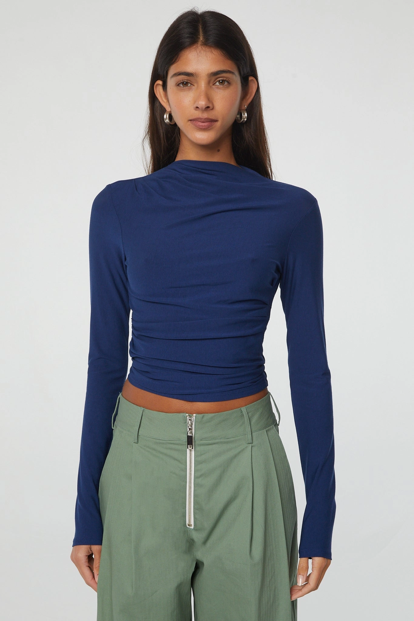SELMA LONG SLEEVE TOP Layered Neckline ButtonDownCollar