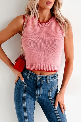 Sending You Hugs Sleeveless Knit Top (Blush/Red) LightweightTexture Quick Access Zipper