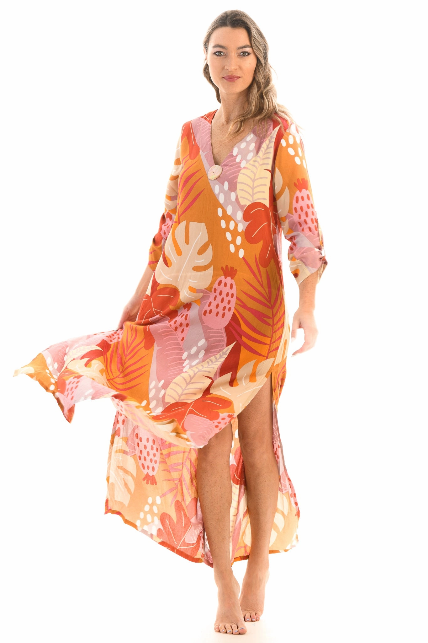 Seychelles Kaftan / Citrus Tropical Texture Edge Mid layer
