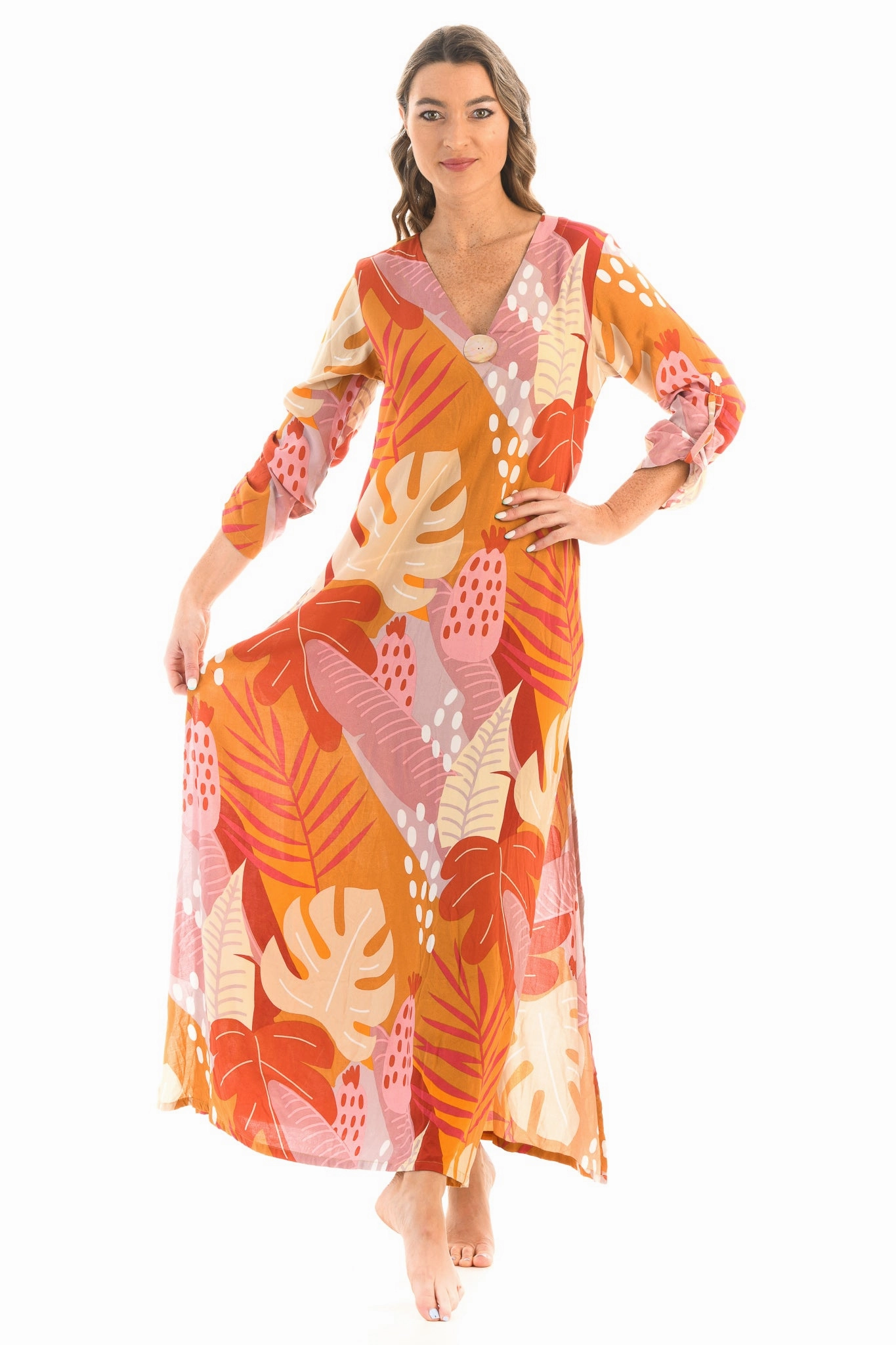 Minimal Touch Sleek Silhouette Seychelles Kaftan / Citrus Tropical