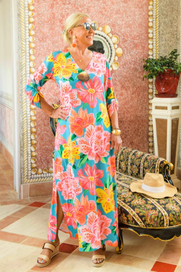 Seychelles Kaftan / Turquoise Fuchsia Soft Shine