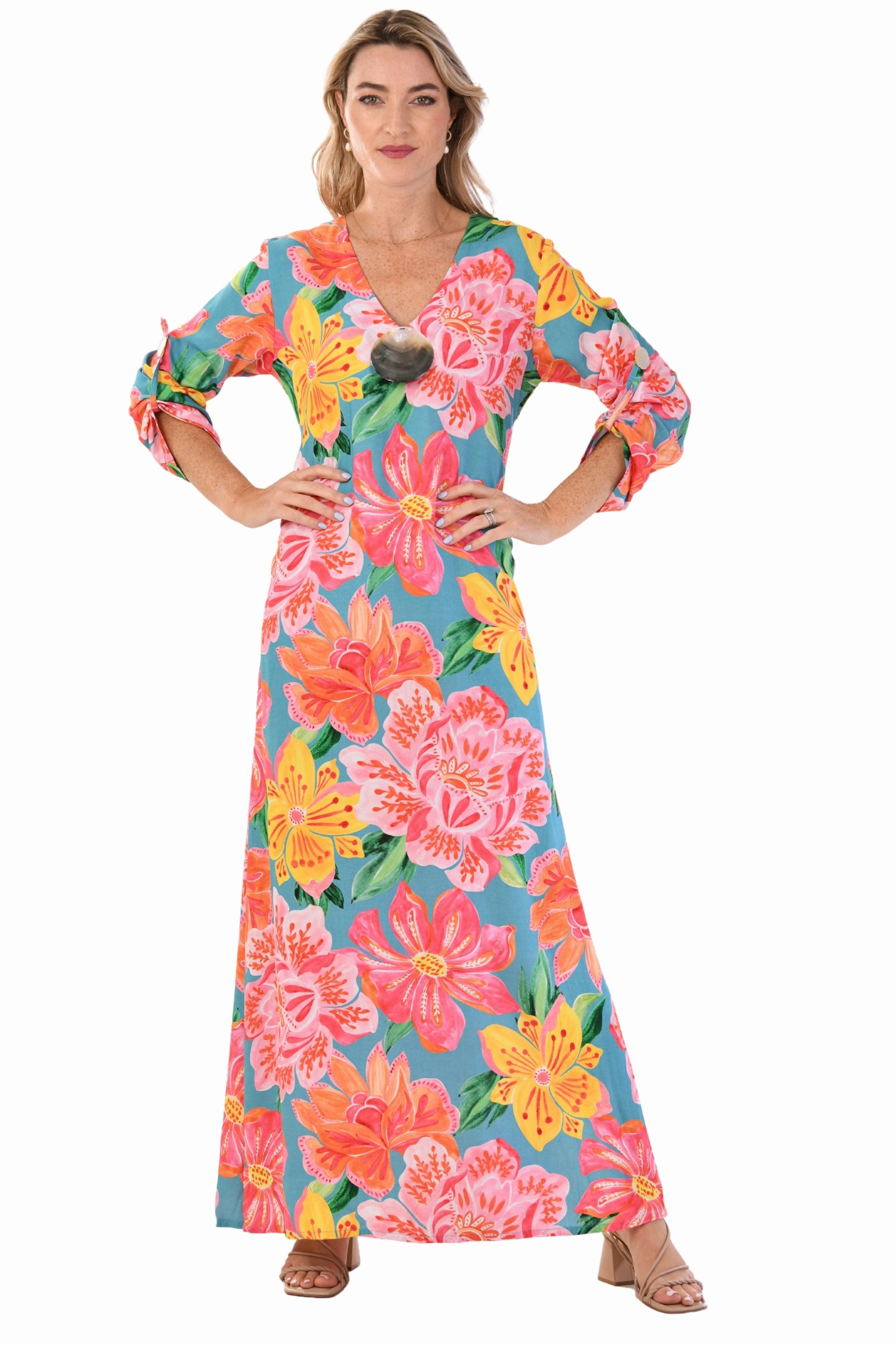 Free Shape Comfy Wear Seychelles Kaftan / Turquoise Fuchsia