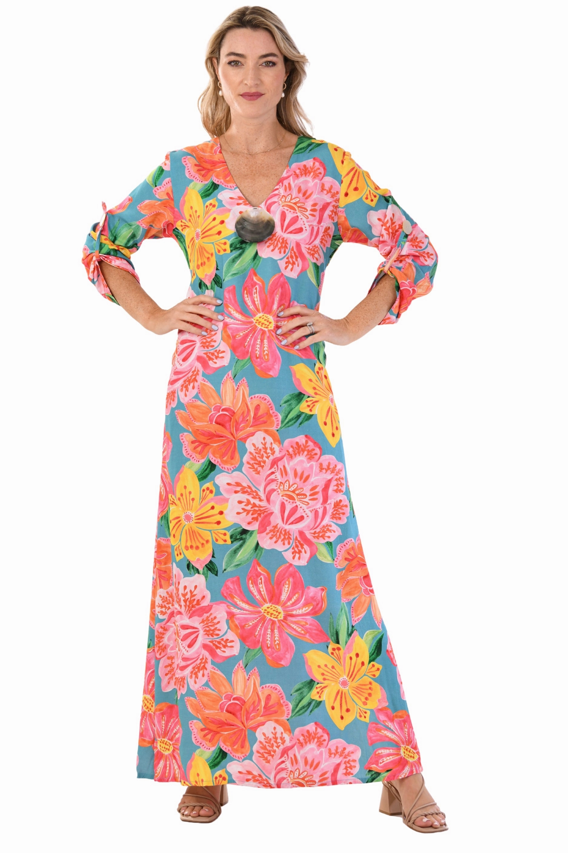 Chill Detail Bright-Hue Seychelles Kaftan / Turquoise Fuchsia
