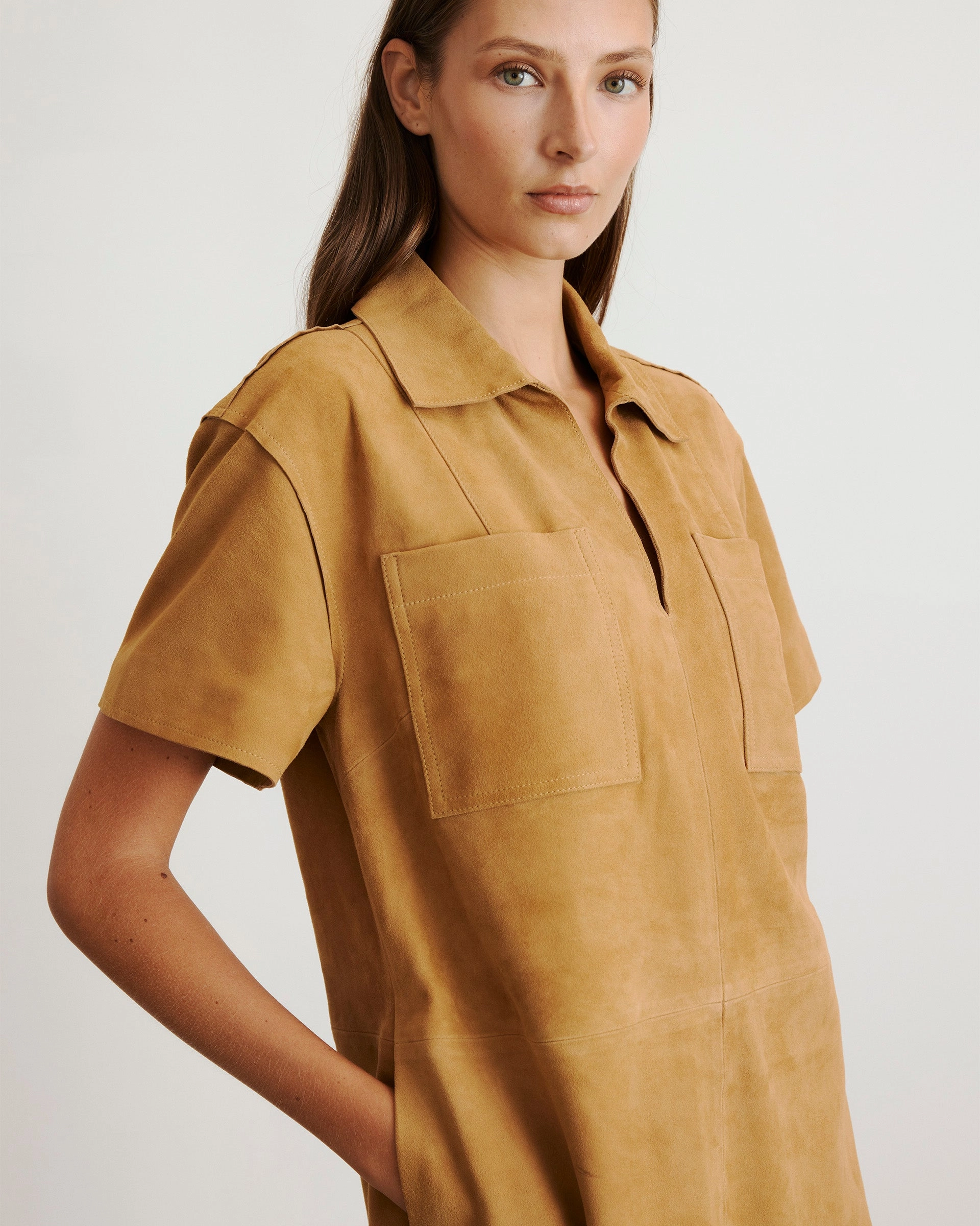 Tabby Dress Pearl-Detail Simple Texture