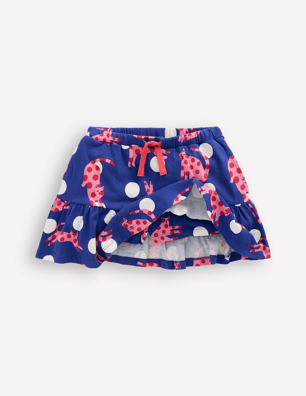 Tiered Jersey Skort-Bright Blue Spotty Cats Easy Style