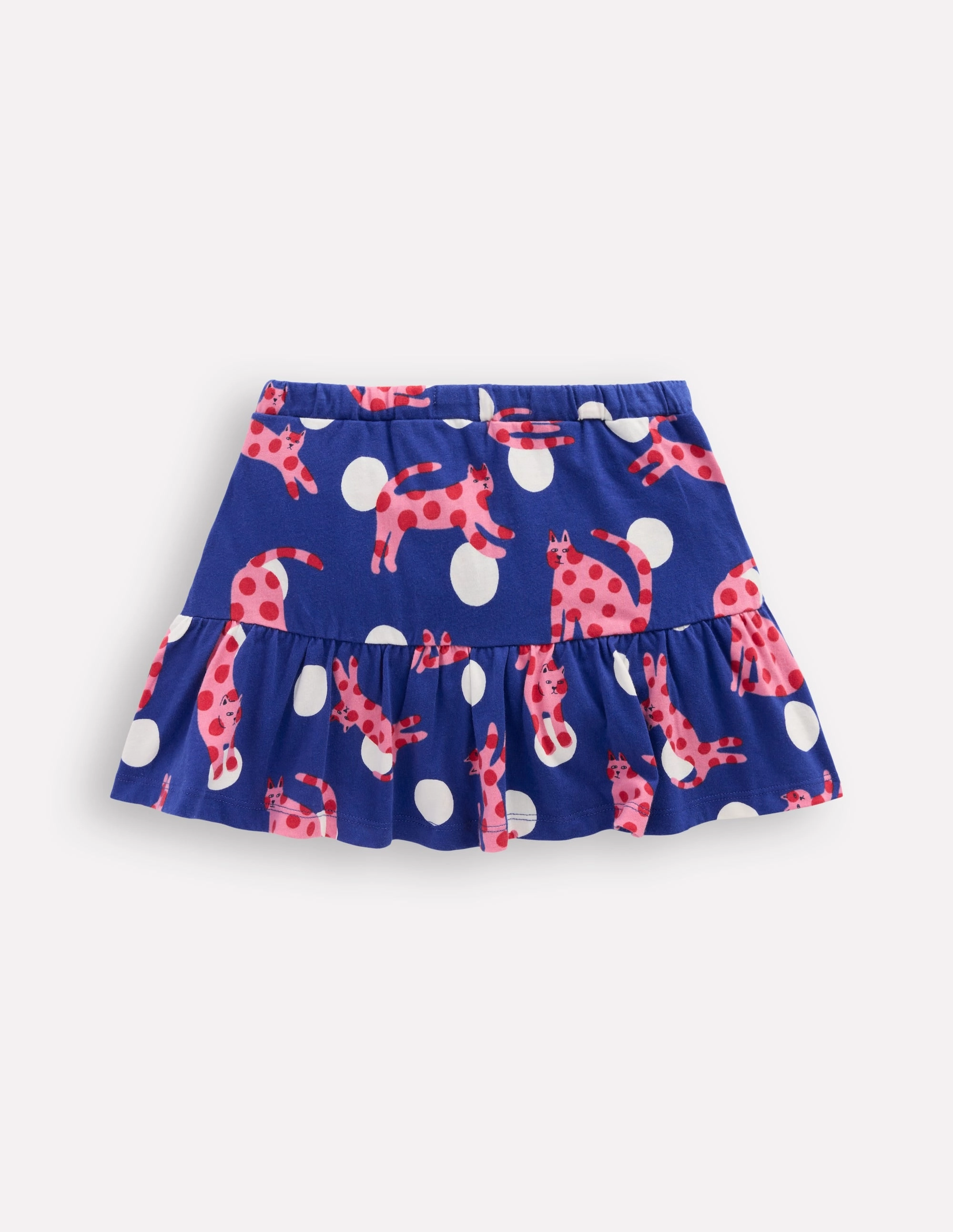 Tiered Jersey Skort-Bright Blue Spotty Cats Fashion Combo