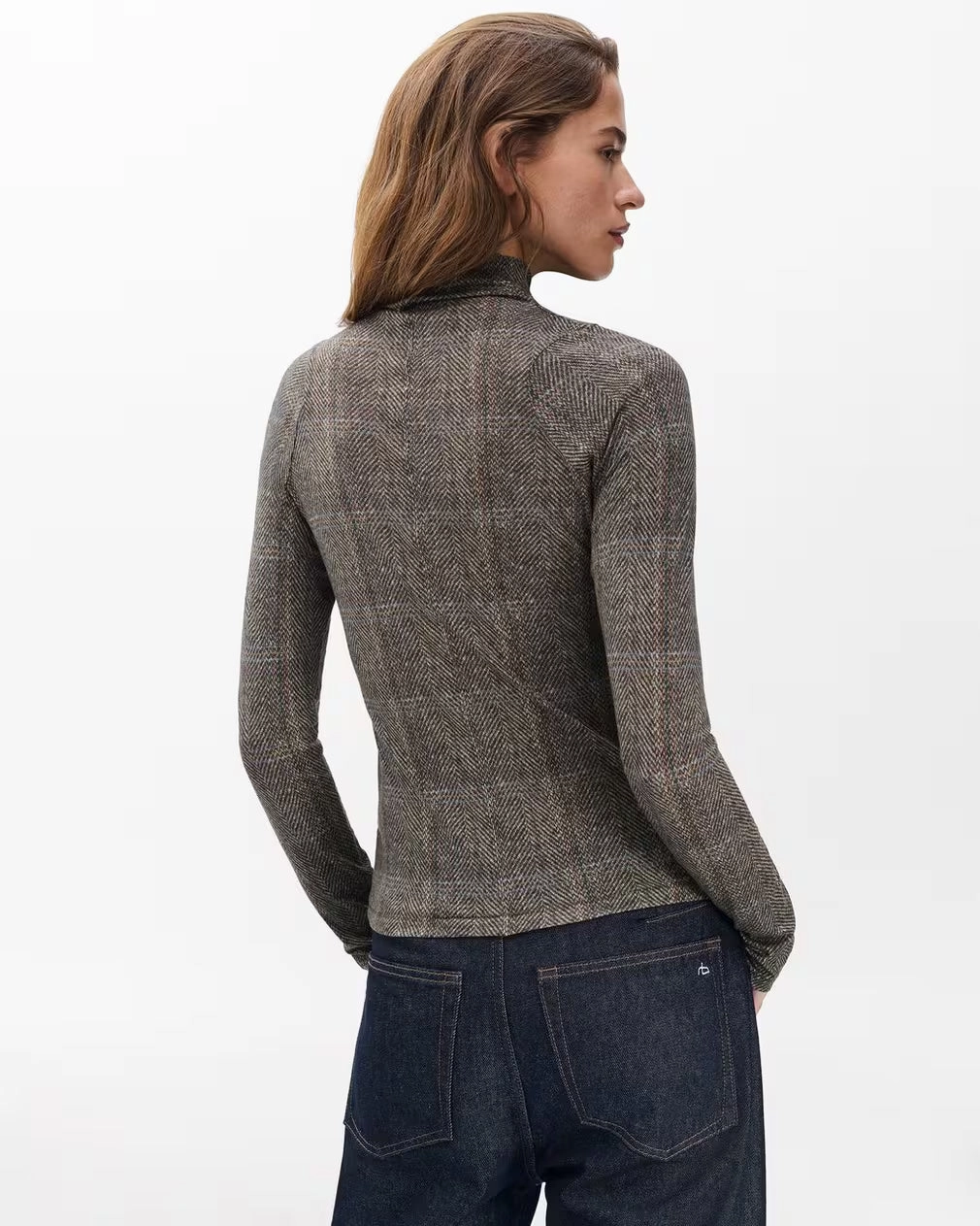 CarbonNeutral Production Shawl Plaid Turtleneck Tee Brown Multi