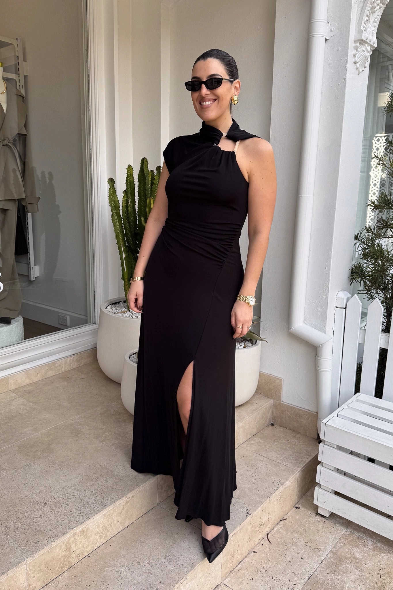 Allegra Midi Dress Black Polished Wear slim fit