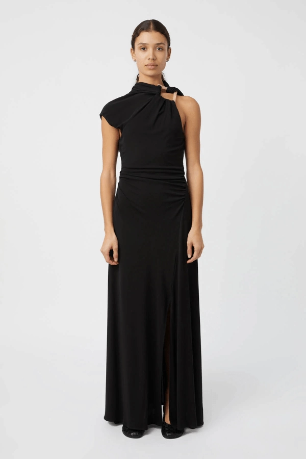 Comfortable texture loose silhouette Allegra Midi Dress Black