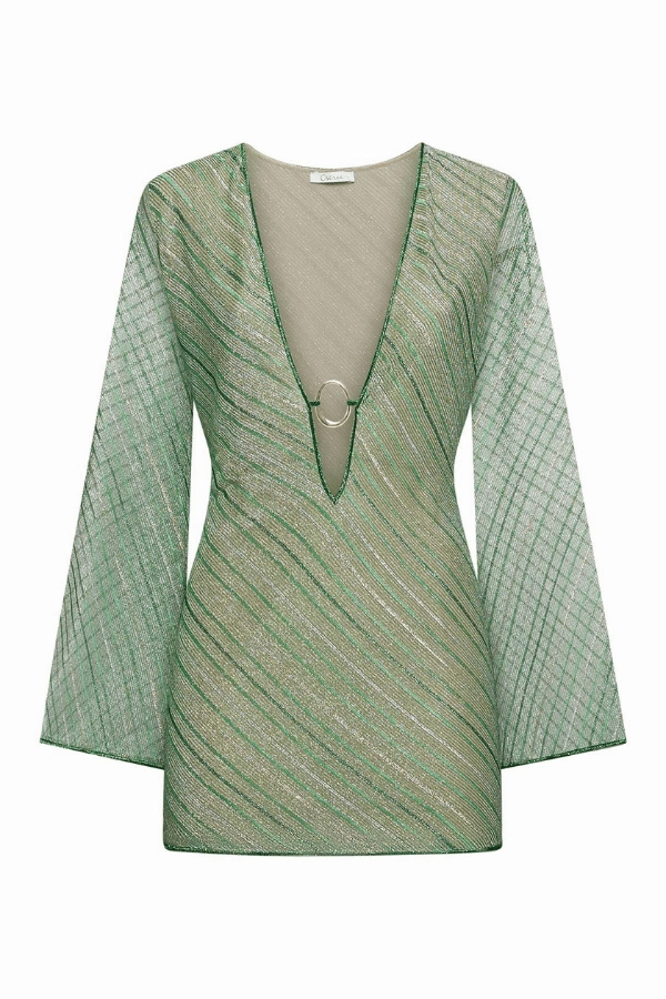 Shiny Stripes O Kaftan Green Stain-Guard-Finish Pose Sweet