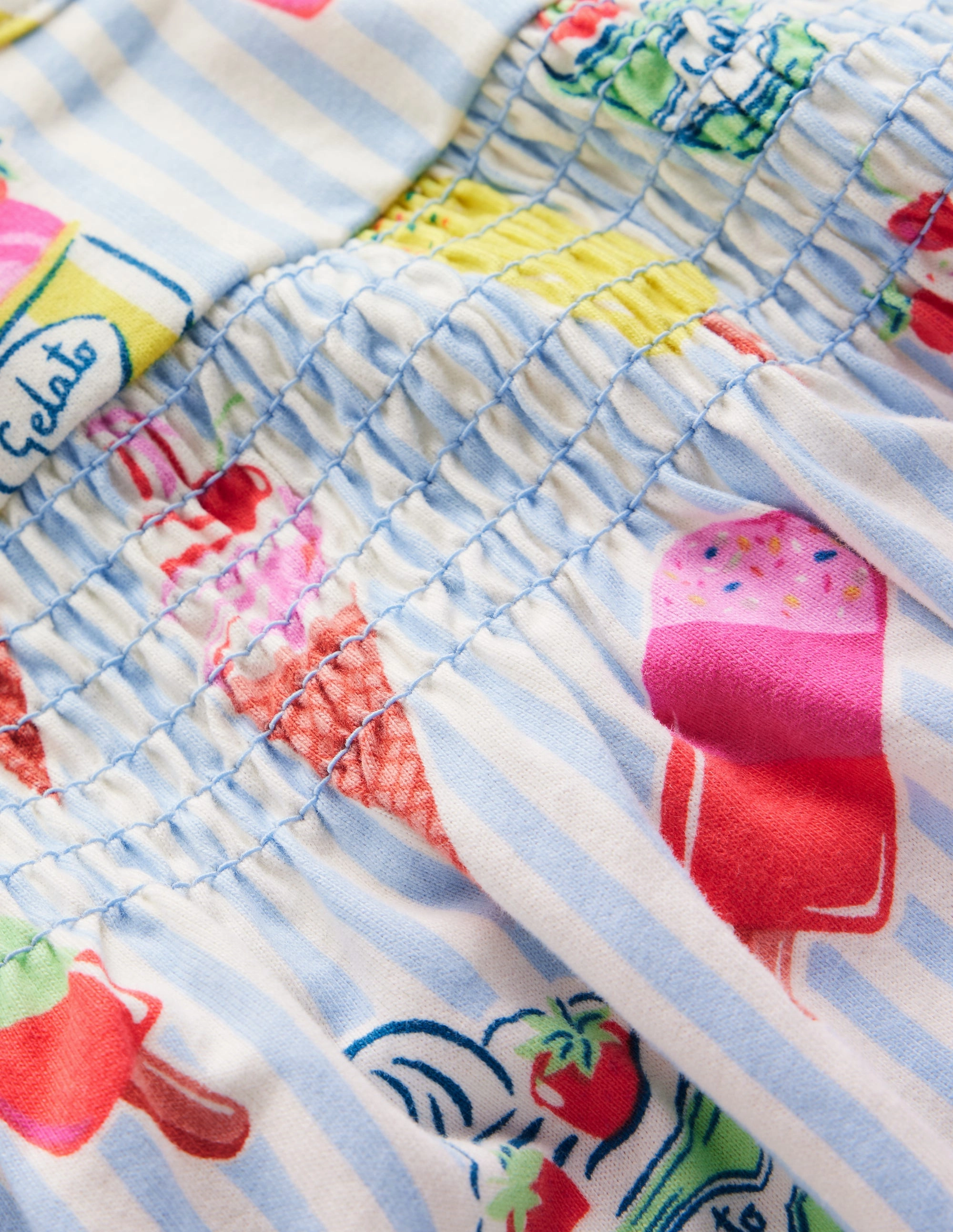 Shirred Jersey Dress-Blue Ice Creams Villa Mood